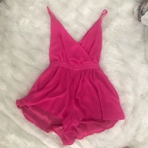 Hot pink v neck open back romper